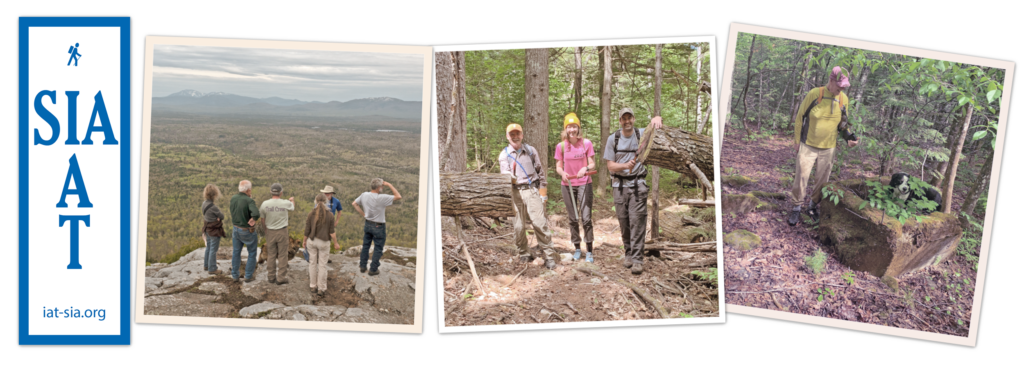 IAT-SIA logo with some pictures of past sponsored hikes and trail work