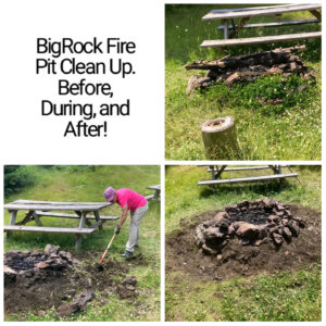 A series of pictures of cleaning up a fire pit