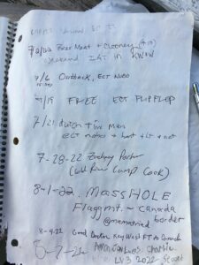hiker log book with many entries